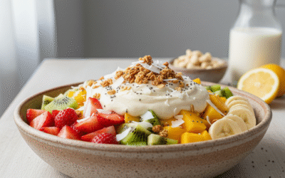 Receta para bowl de frutas con crema vegetal de anacardos